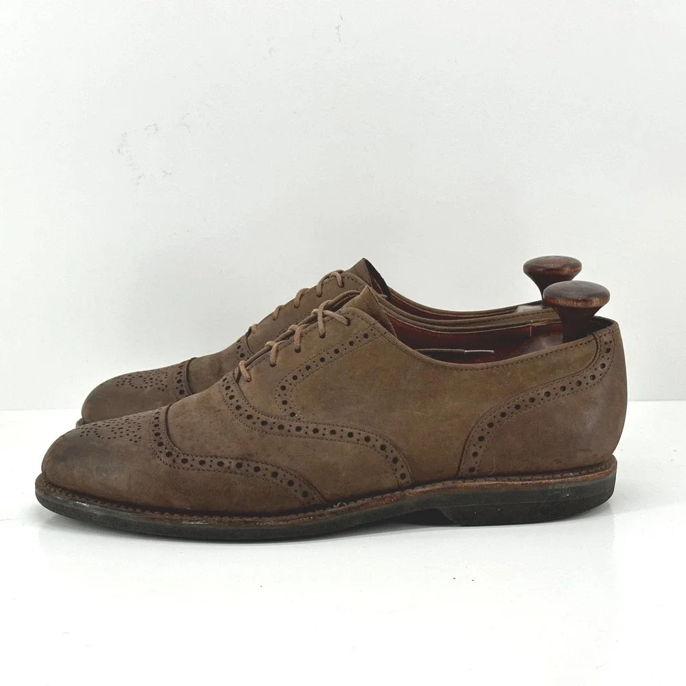 Vintage Walk-Over Shoes Men 9 D Wingtip Oxford Brown Nubuck Leather Brogue Dress